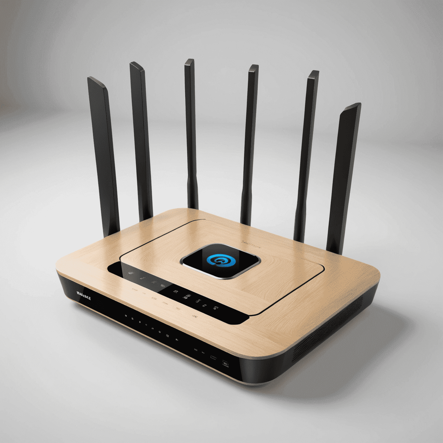 A modern Wi-Fi router with visual representations of signal strength and optimization settings