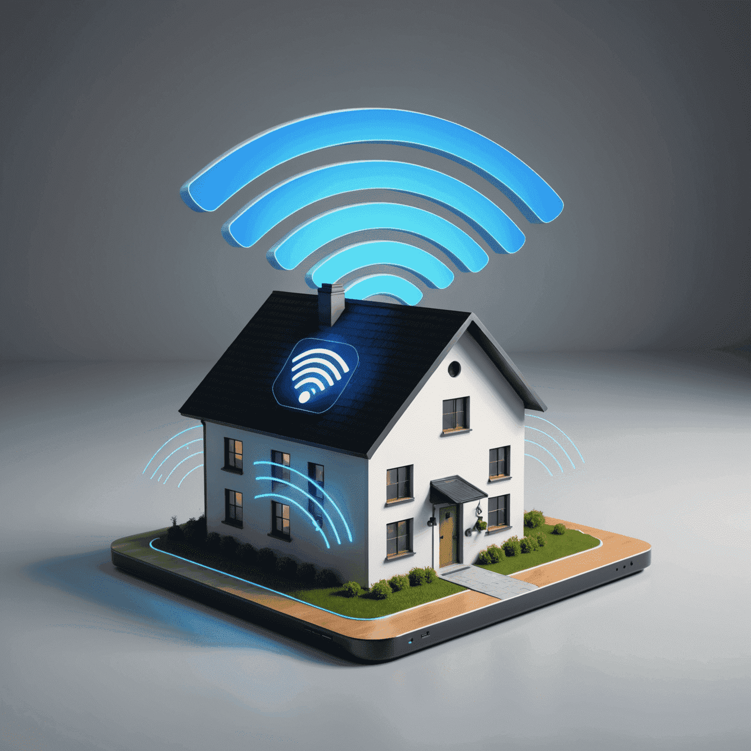 A secure Wi-Fi network illustration showing a house protected by a digital shield, with Wi-Fi waves emanating from a router