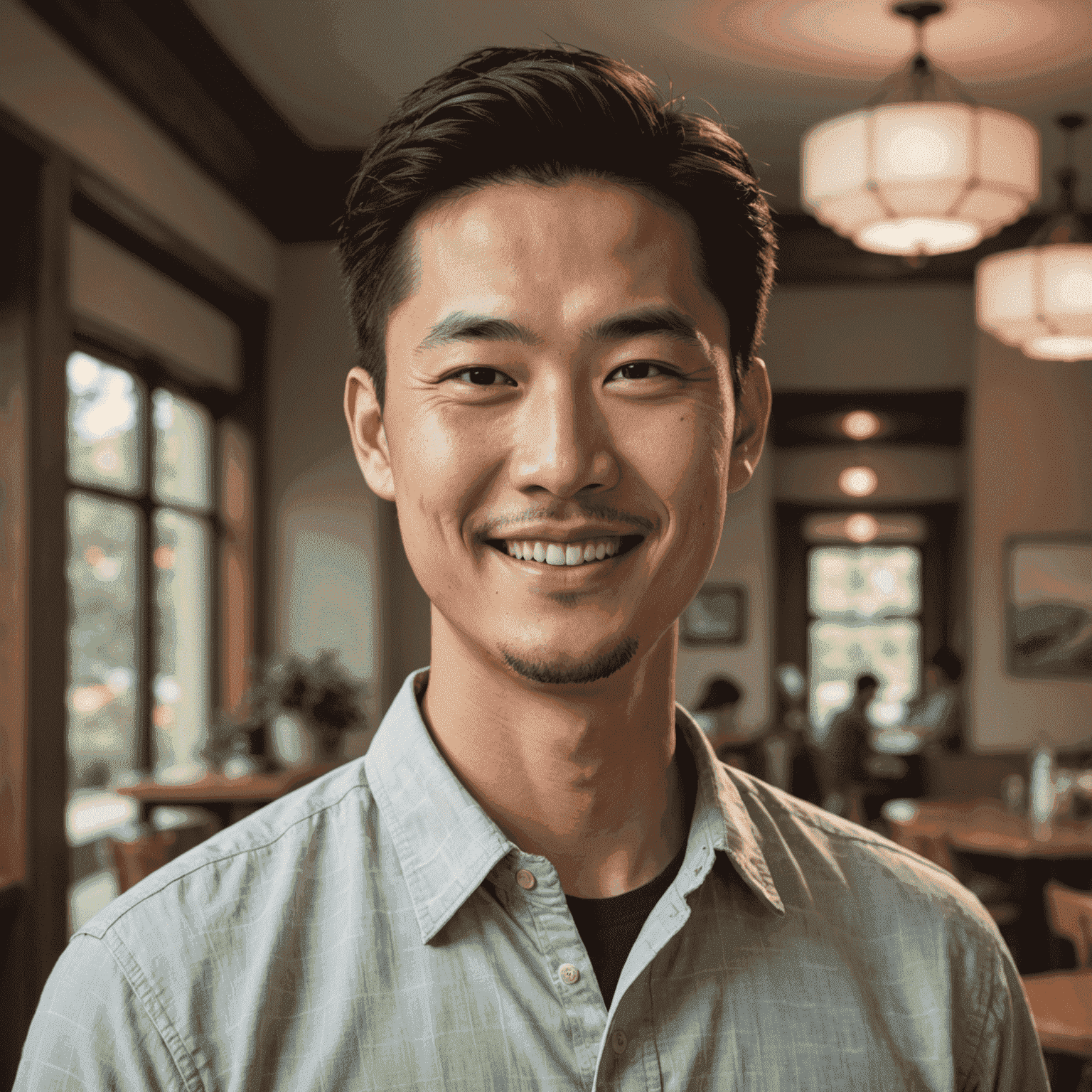 Mike Chen, an Asian man with a friendly smile, wearing a casual button-up shirt